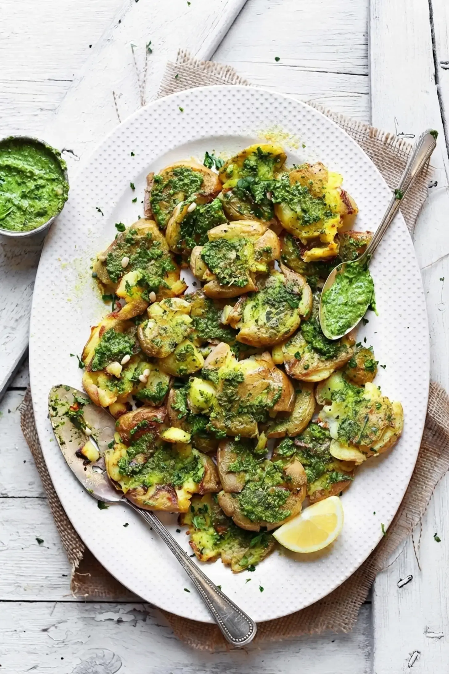 Delicious Christmas Recipes for a Plant-Based Holiday Table 16 Delicious Christmas Recipes, 14) Crispy Smashed Potatoes with Garlic Pesto
