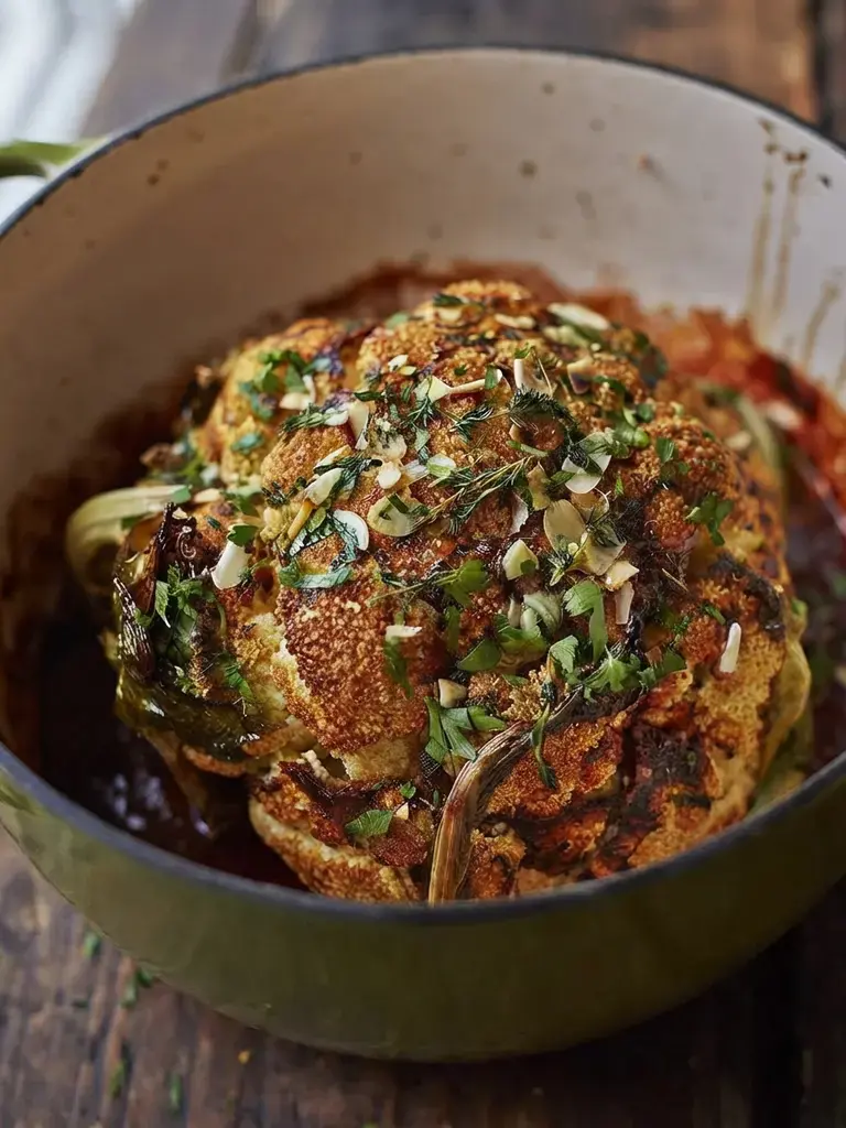 Delicious Christmas Recipes for a Plant-Based Holiday Table 6 Delicious Christmas Recipes, 4) Whole Roasted Cauliflower