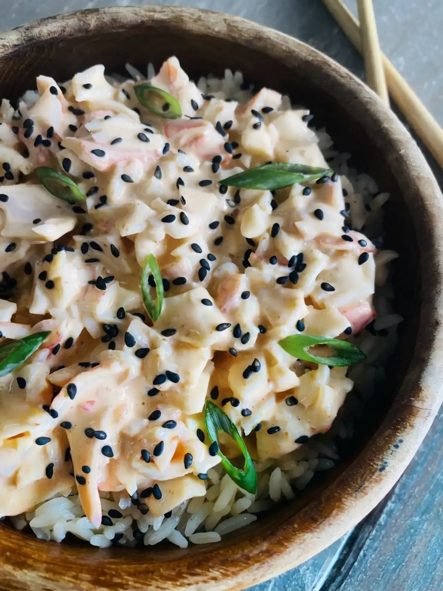 Spicy Crab Sushi Bowls Recipe for an Easy Deconstructed Sushi Dinner 15 Spicy Crab Sushi Bowls, We added sesame seeds and green onions to our Spicy Crab Sushi Bowls